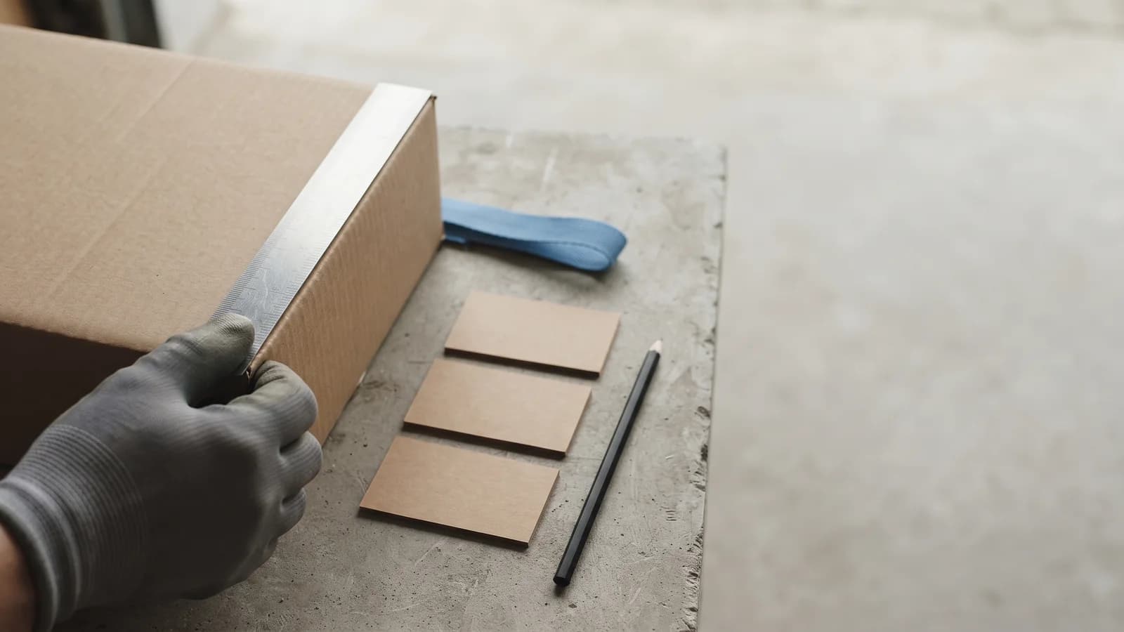 KI-generiertes Symbolbild: Eine Hand misst ein unbeschriftetes Paket zur Vorbereitung einer Transportanfrage.