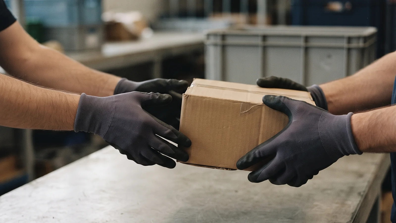 KI-generiertes Symbolbild: Ein unbeschriftetes Paket wird von Hand zu Hand übergeben.